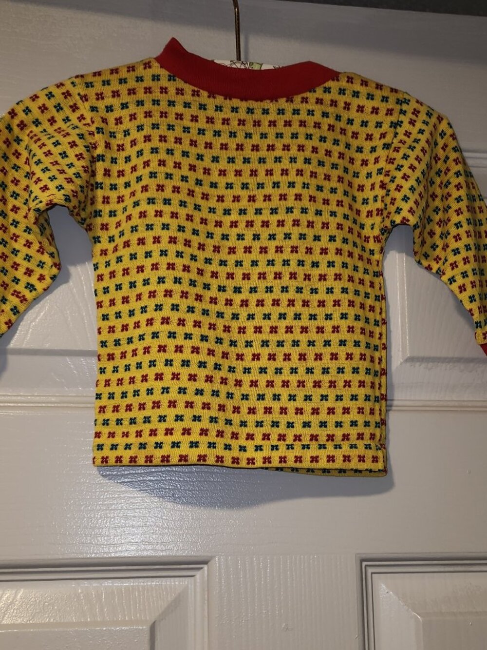 Vintage 70s Baby Floral Shirt Yellow Retro Flower Print Long Sleeve 12M